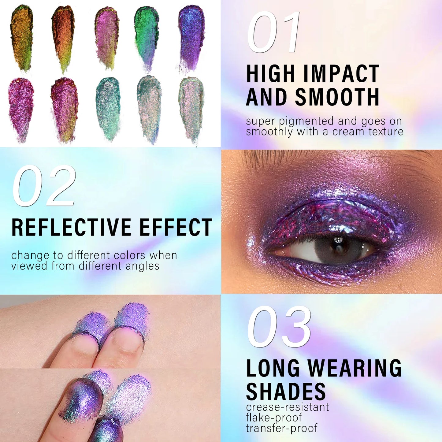 Multichrome Glitter Professional Gel Eyeshadow Long-Lasting Vegan Highly Pigment Chameleon Eye Shadow Make up Cosmetics