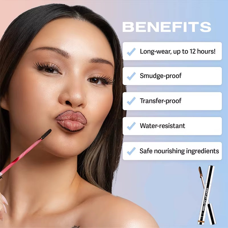 Lip Liner Waterproof Peel off Tattoo Lip Gloss Waterproof Long Lasting Matte Lip Tint Brown Contour Tear-Off Lips Stain Cosmetic