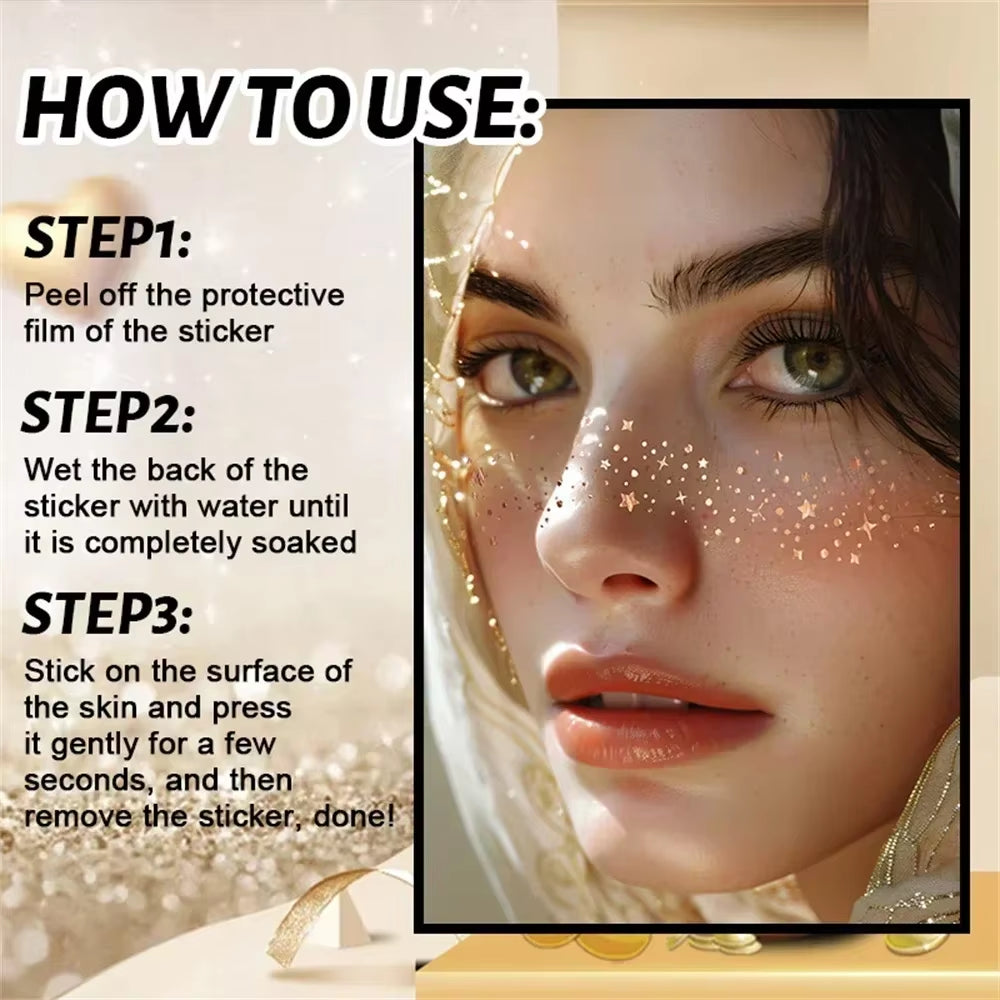 6Pcs Hot Stamping Freckles Makeup Patches Metallic Radiation Golden Silver Fake Freckles Temporary Tattoo Stickers Face Makeup