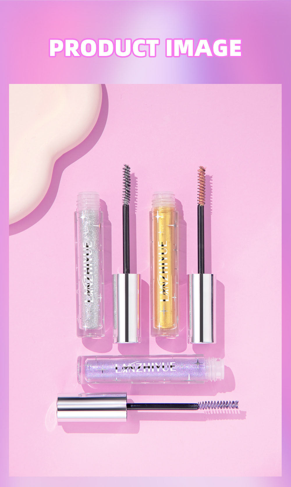 Waterproof Diamond Shine Volume Curl Mascara - Glitter Snow Effect, Smudge-Proof Eye Makeup for All Skin Types Women'S Cosmetics