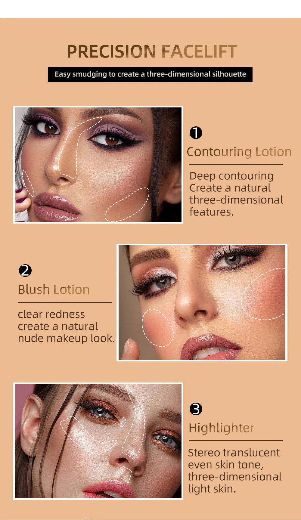 Liquid Contour with Cushion Applicator Highlight Shimmer Natural Soft Moisturizing Cream Liquid Blush for Cheek Cosmetics