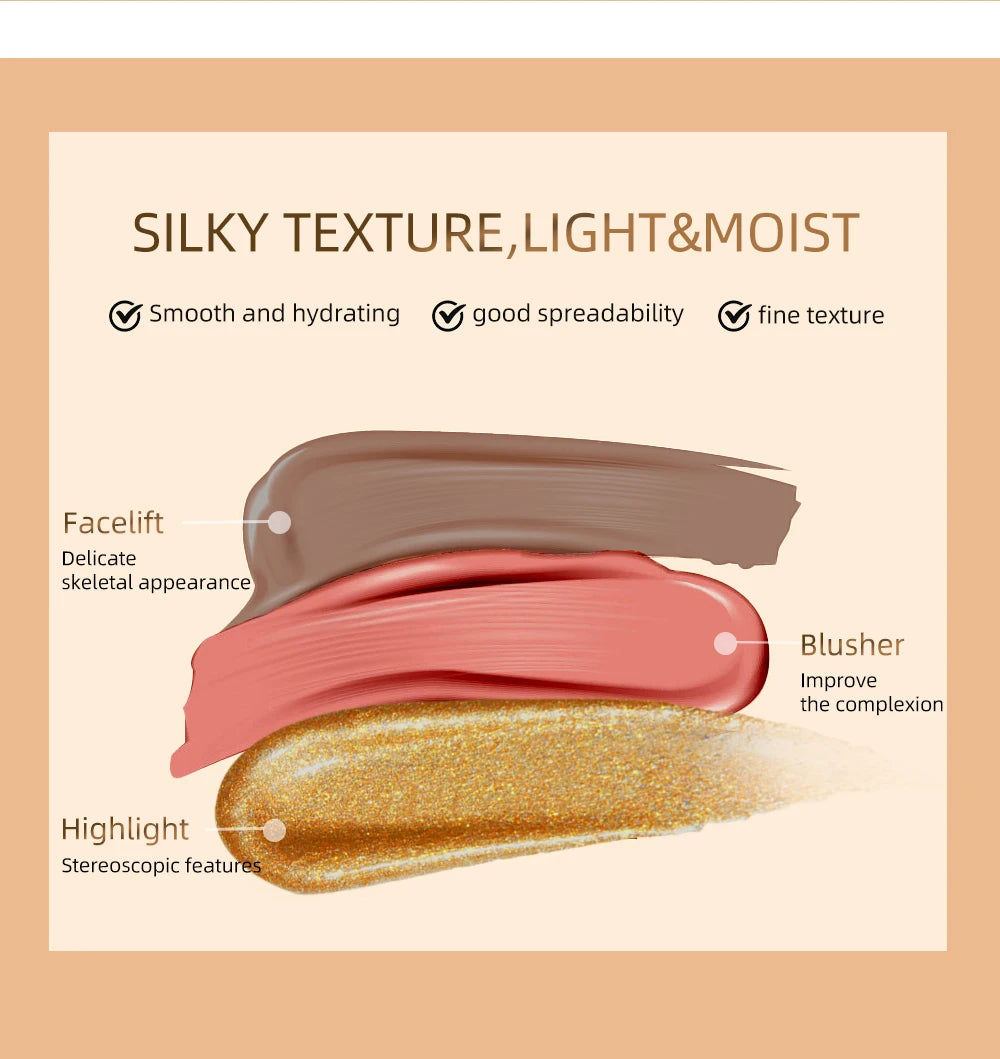 Liquid Contour with Cushion Applicator Highlight Shimmer Natural Soft Moisturizing Cream Liquid Blush for Cheek Cosmetics