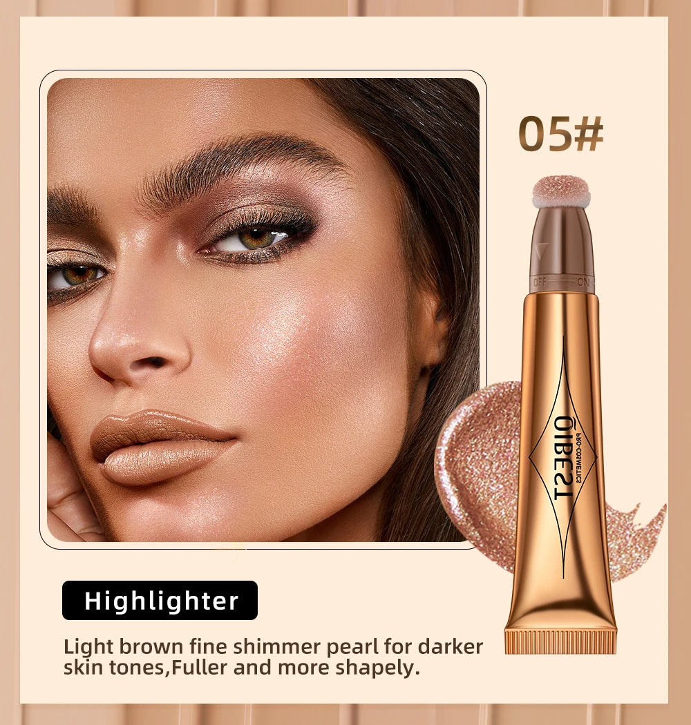 Liquid Contour with Cushion Applicator Highlight Shimmer Natural Soft Moisturizing Cream Liquid Blush for Cheek Cosmetics