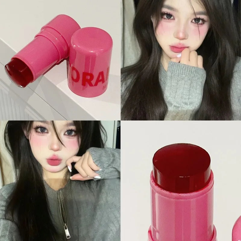 Strawberry Jelly Blush Stick Brighten Cheek Rouge Dual Use of Lips and Cheeks Blusher Waterproof Lasting Red Tint Cheek Color