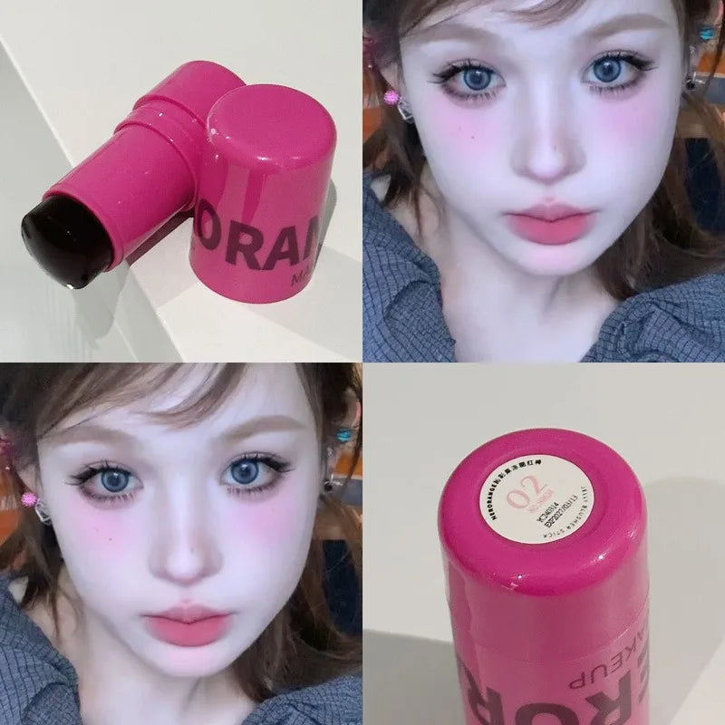 Strawberry Jelly Blush Stick Brighten Cheek Rouge Dual Use of Lips and Cheeks Blusher Waterproof Lasting Red Tint Cheek Color