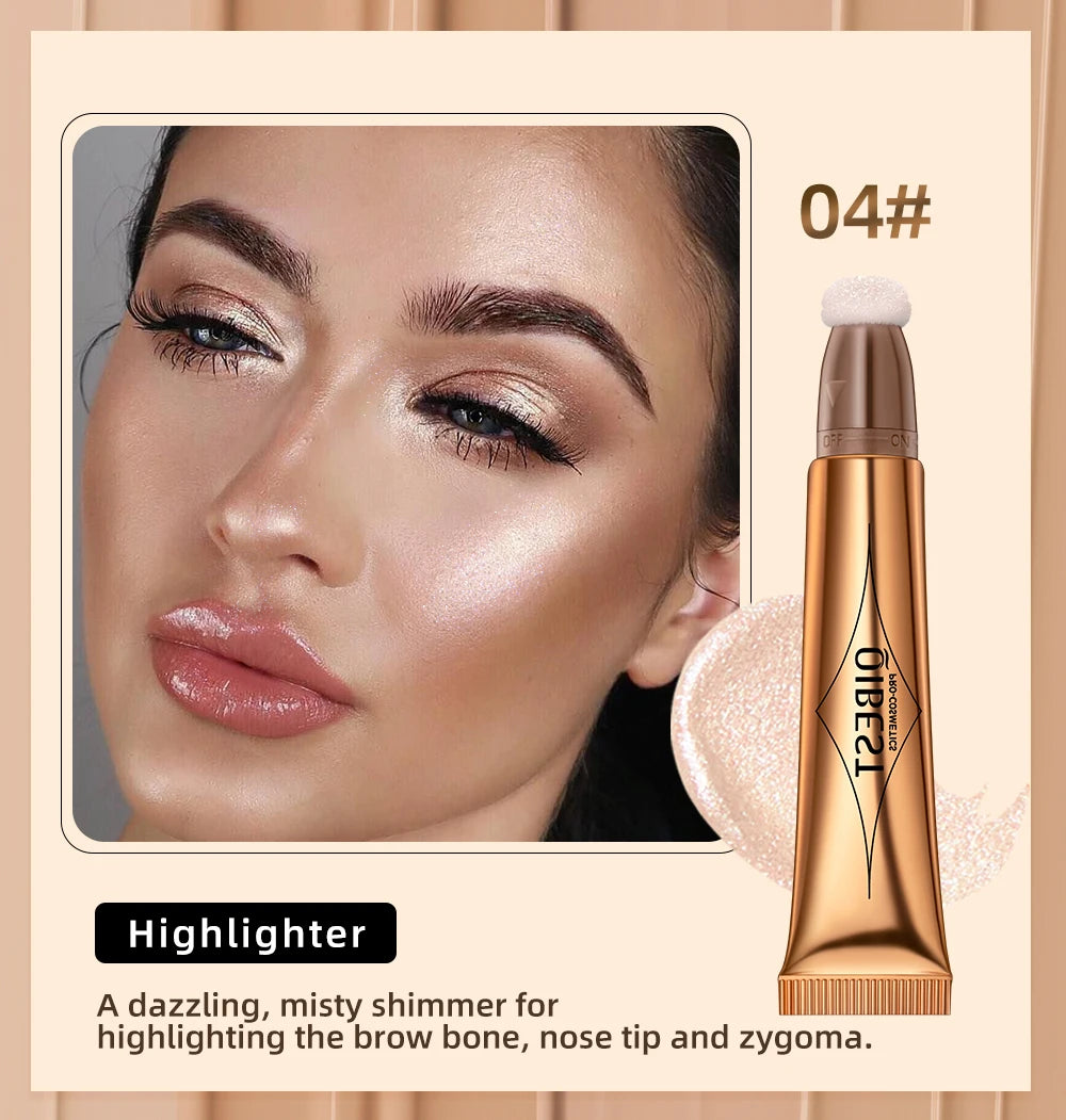 Liquid Contour with Cushion Applicator Highlight Shimmer Natural Soft Moisturizing Cream Liquid Blush for Cheek Cosmetics