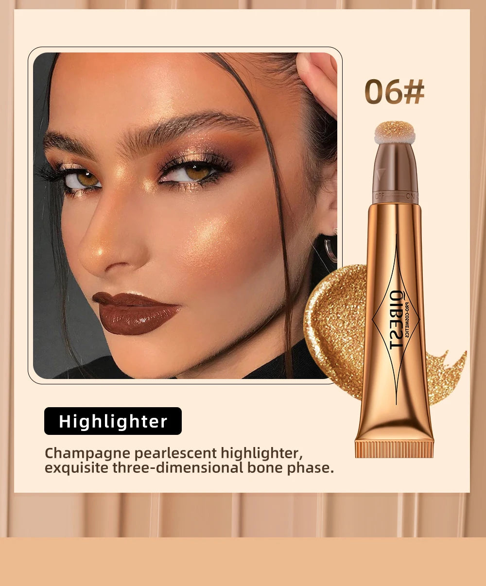 Liquid Contour with Cushion Applicator Highlight Shimmer Natural Soft Moisturizing Cream Liquid Blush for Cheek Cosmetics