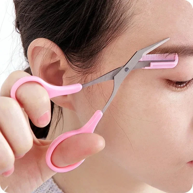 Stainless Steel Eyebrow Trimmer Scissors with Comb - Professional Makeup Tool for Eyebrow Shaping (1/2/3/4 Pieces)