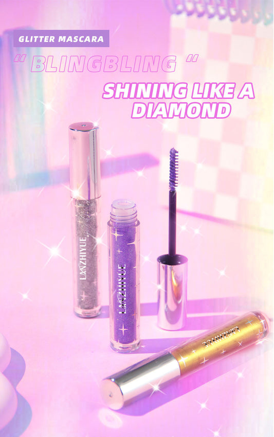 Waterproof Diamond Shine Volume Curl Mascara - Glitter Snow Effect, Smudge-Proof Eye Makeup for All Skin Types Women'S Cosmetics